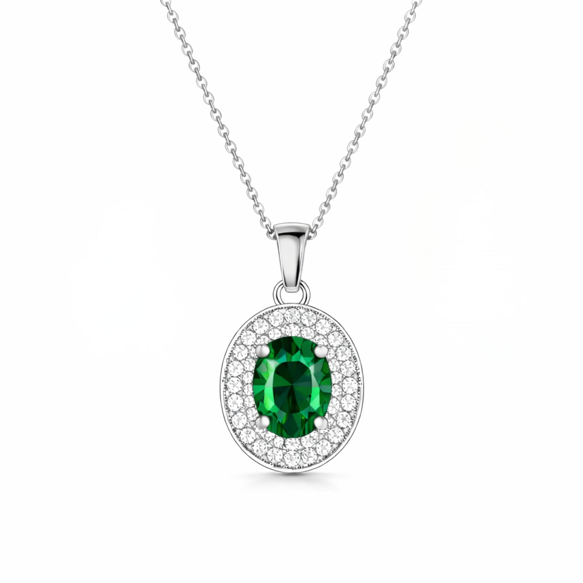 Silver Plated Green Stone Necklace Set