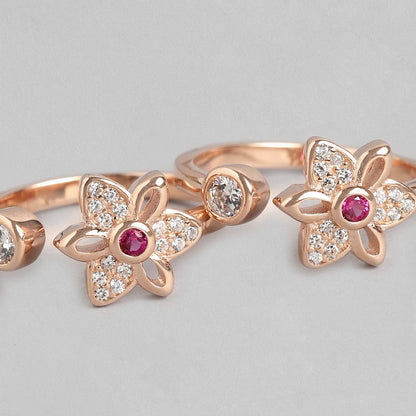 Rose gold floral 925 Sterling Silver toe ring for women with cubic zirconia and pink stone – Zavya