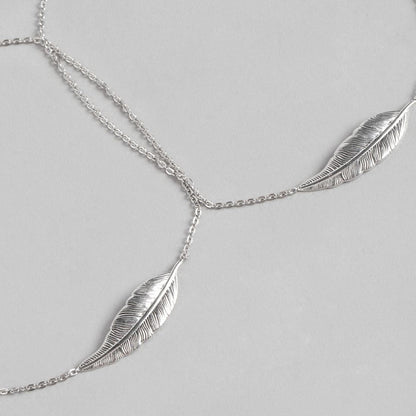 Leafy Rhodium Plated 925 Sterling Silver Link Chained Anklet