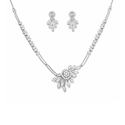 Silver Floral Necklace with Earrings