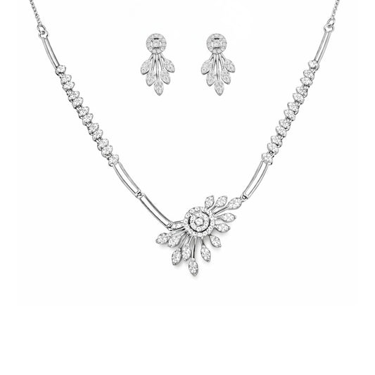 Silver Floral Necklace with Earrings