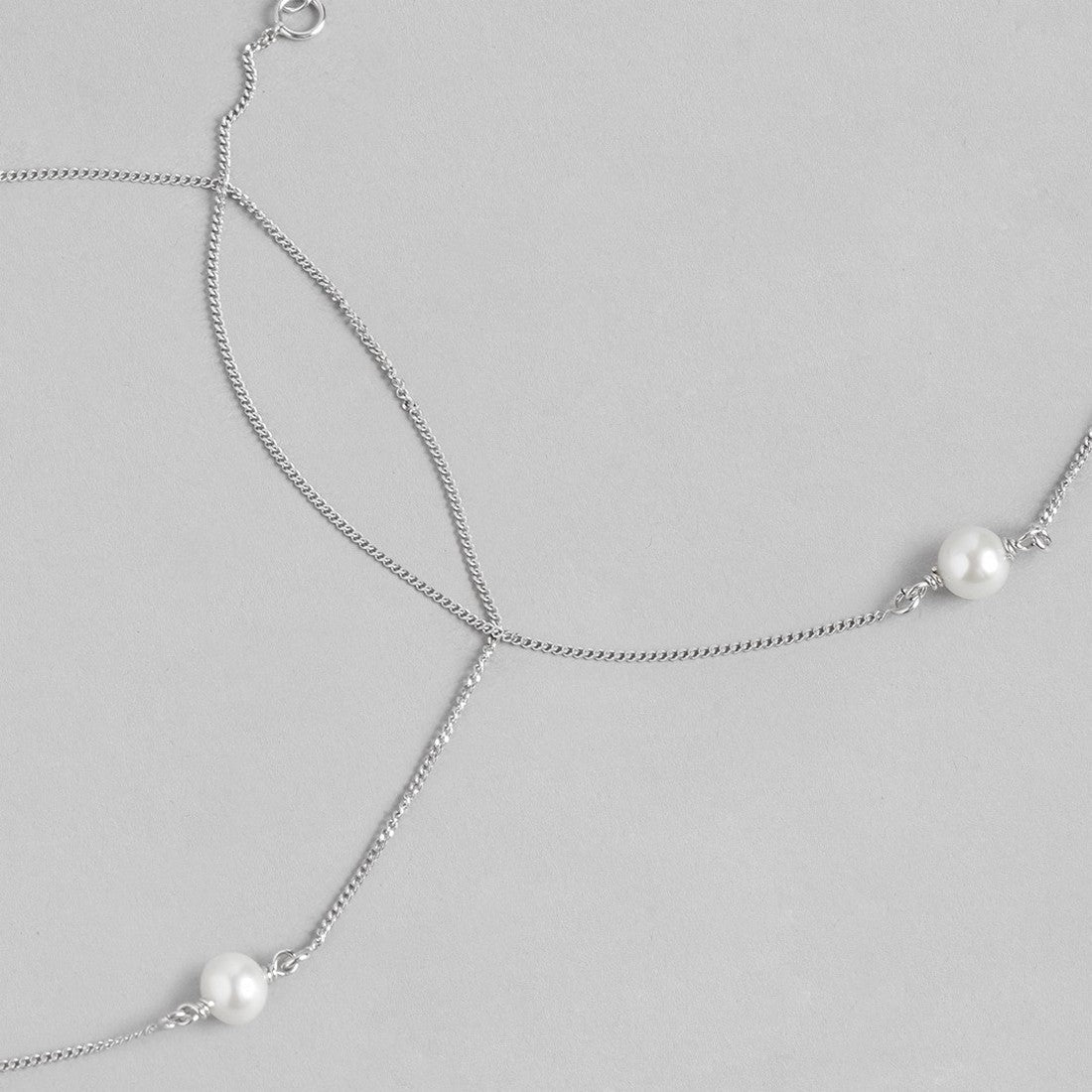 White Pearl Rhodium Plated 925 Sterling Silver Chain Anklet