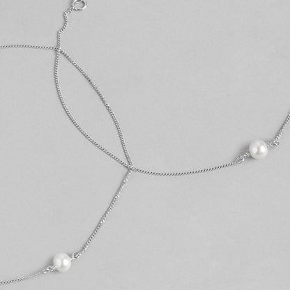 White Pearl Rhodium Plated 925 Sterling Silver Chain Anklet