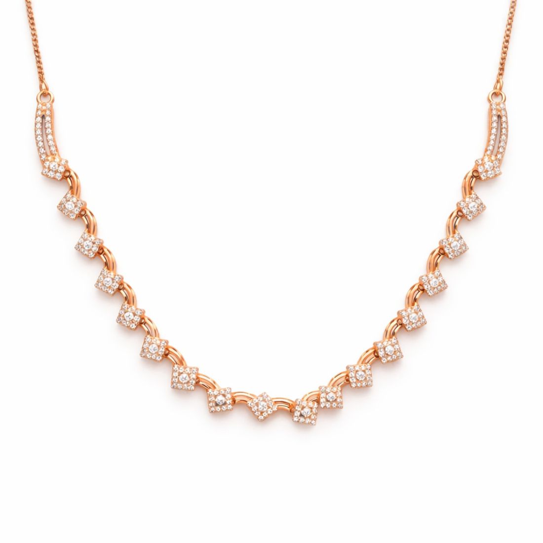 Rose Gold Square Floral Design Necklace Set