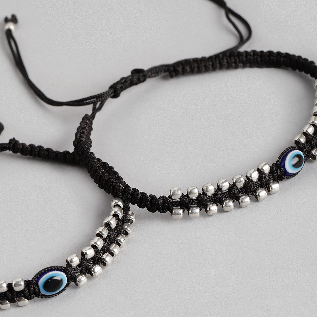 Mystic Ward Evil Eye Rhodium Plated 925 Sterling Silver Thread Anklet