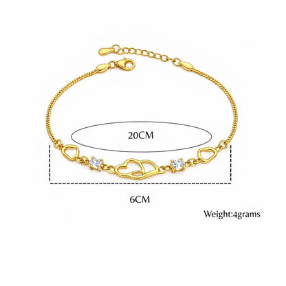 Double Heart Shape Gold Plated CZ Crystal Bracelet, Gift for Loved One, Valentine's Day Gift