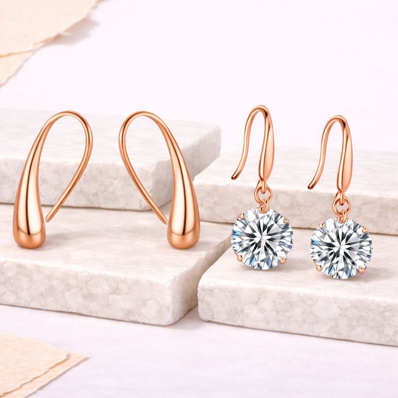 Tender Touch Duo Water Drop Studs and Crystal Hanging Earrings Value Set For Girls