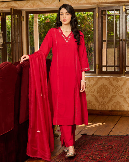 Mistral Pink Embroidered Cotton Suit Set