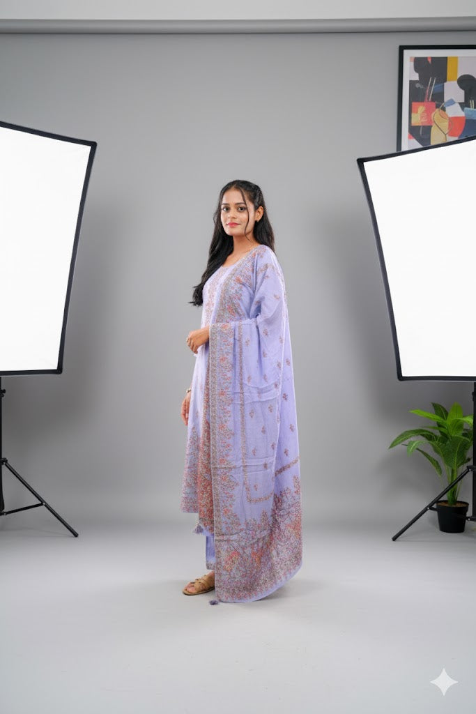 Purple Cotton Kurti With Heavy Embroyidary Work For Women & Girls