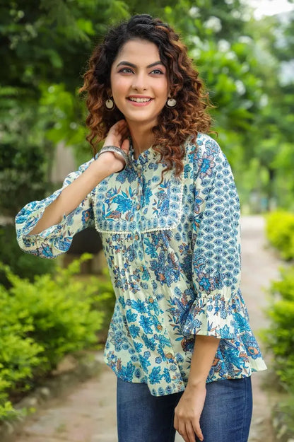 Women Blue Floral Top