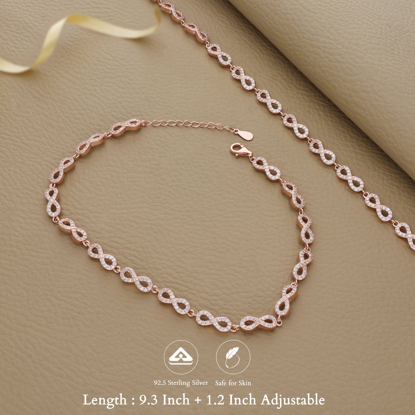 Dazzling Knot Rose Gold Silver Anklet