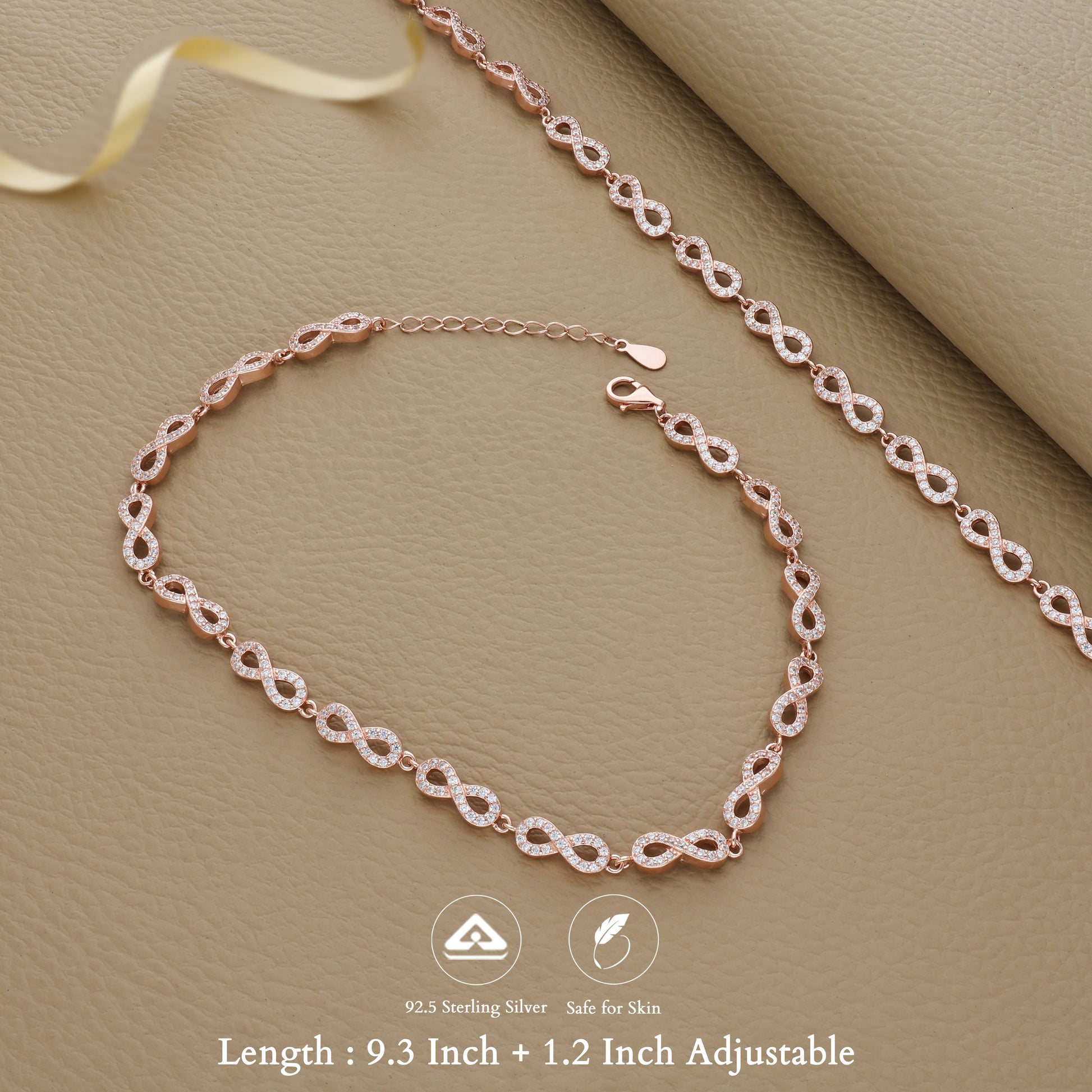 Dazzling Knot Rose Gold Silver Anklet