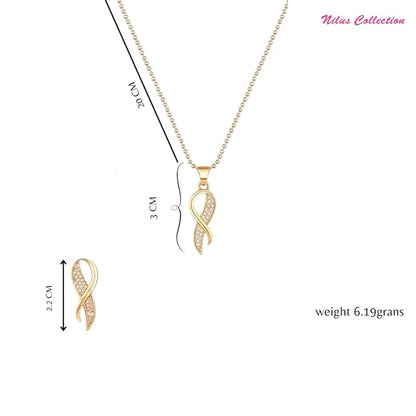 Rose Gold Plated Twist Pendant Necklace and Earrings Set for Women & Girls