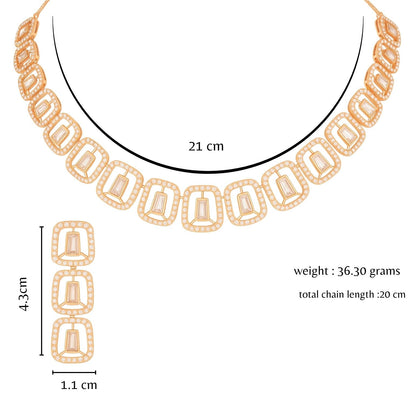 Rose Gold Plated American Diamond Necklace & Earrings Set