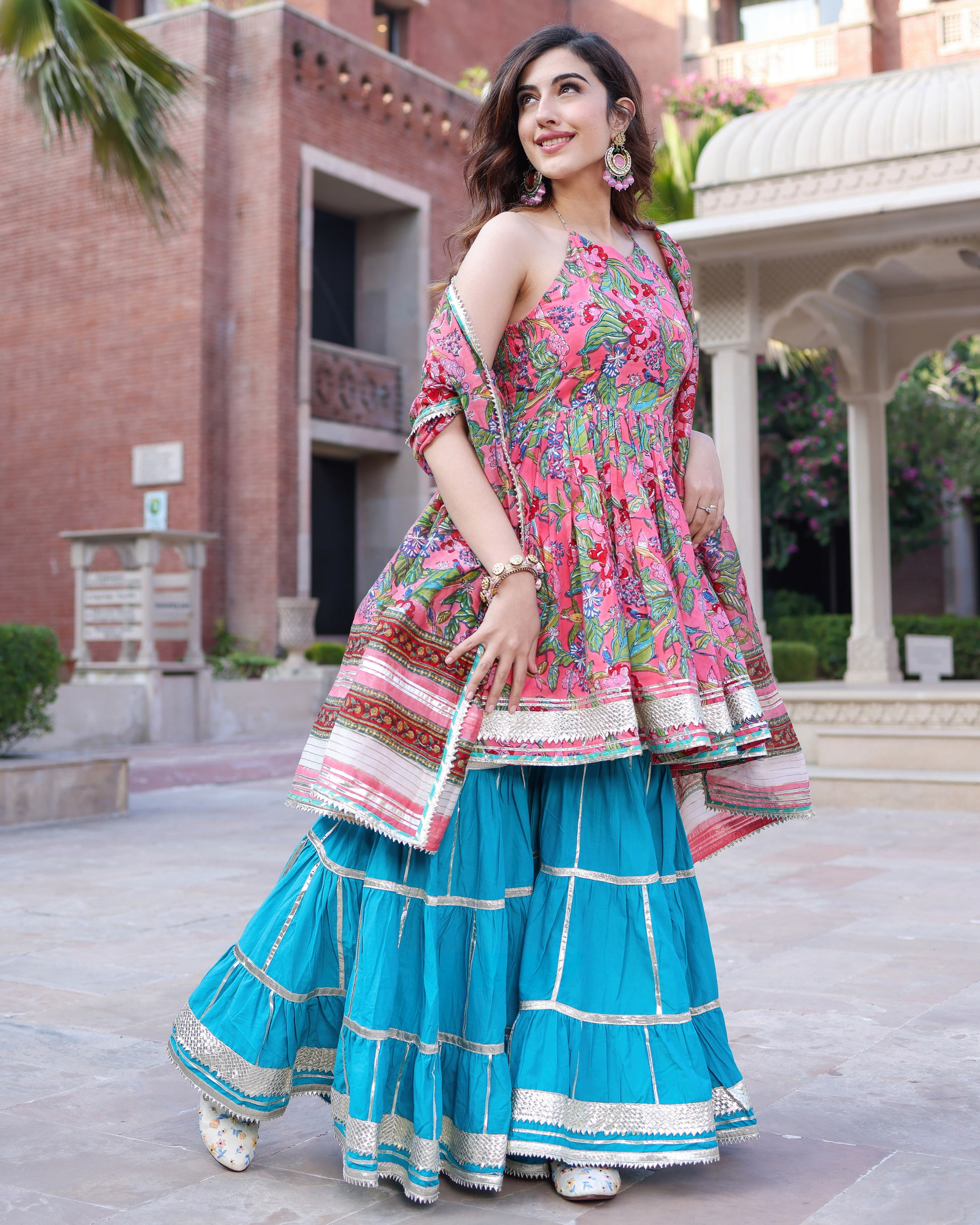 Pink Dolphin Handblock Sharara Set