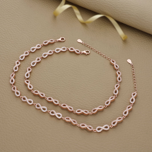 Dazzling Knot Rose Gold Silver Anklet