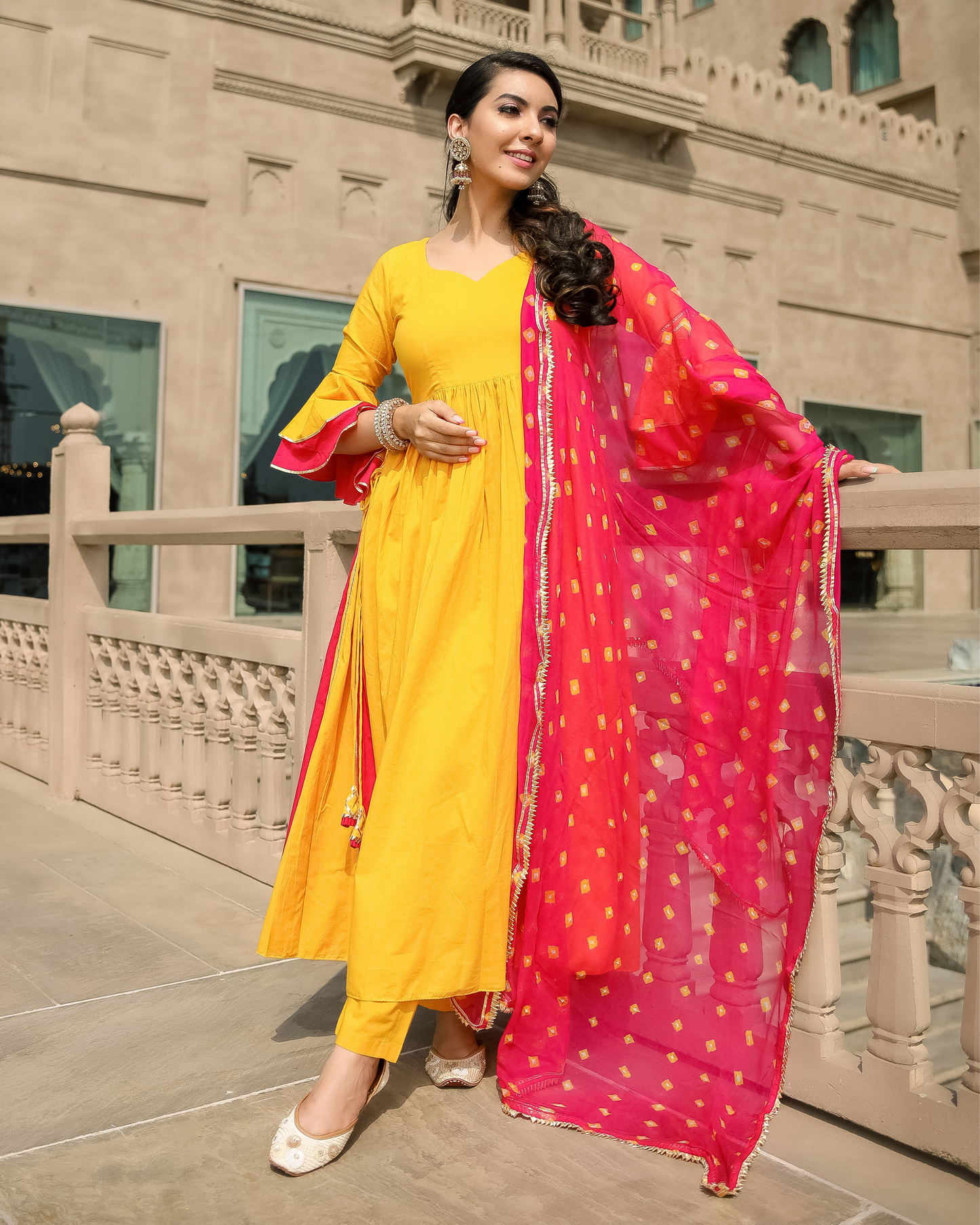 Yellow Beat Leheriya Gota Suit Set