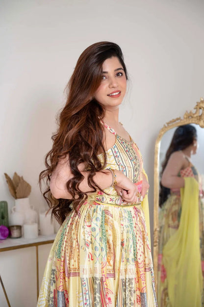 Digital Print work with Belt dupatta Maxi Dress (Stitched) - Premium  from Ethenika.com - Just INR 1790! Shop now at Ethenika.com 