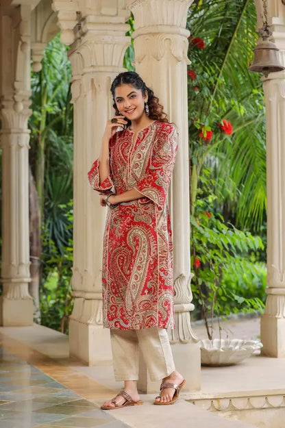 round neck notch Cotton A-line Kurta