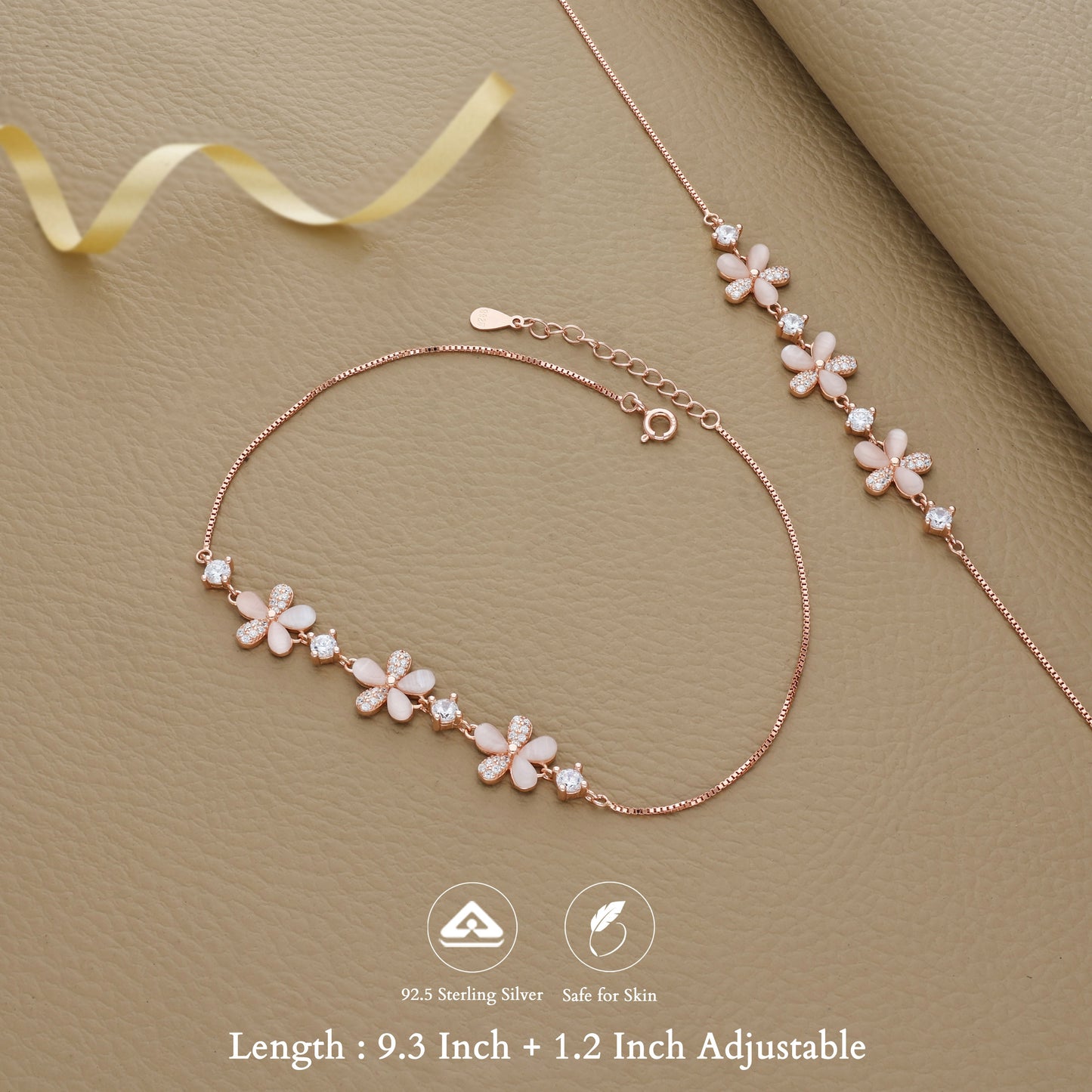 Dazzling Petal Rose Gold Silver Anklet