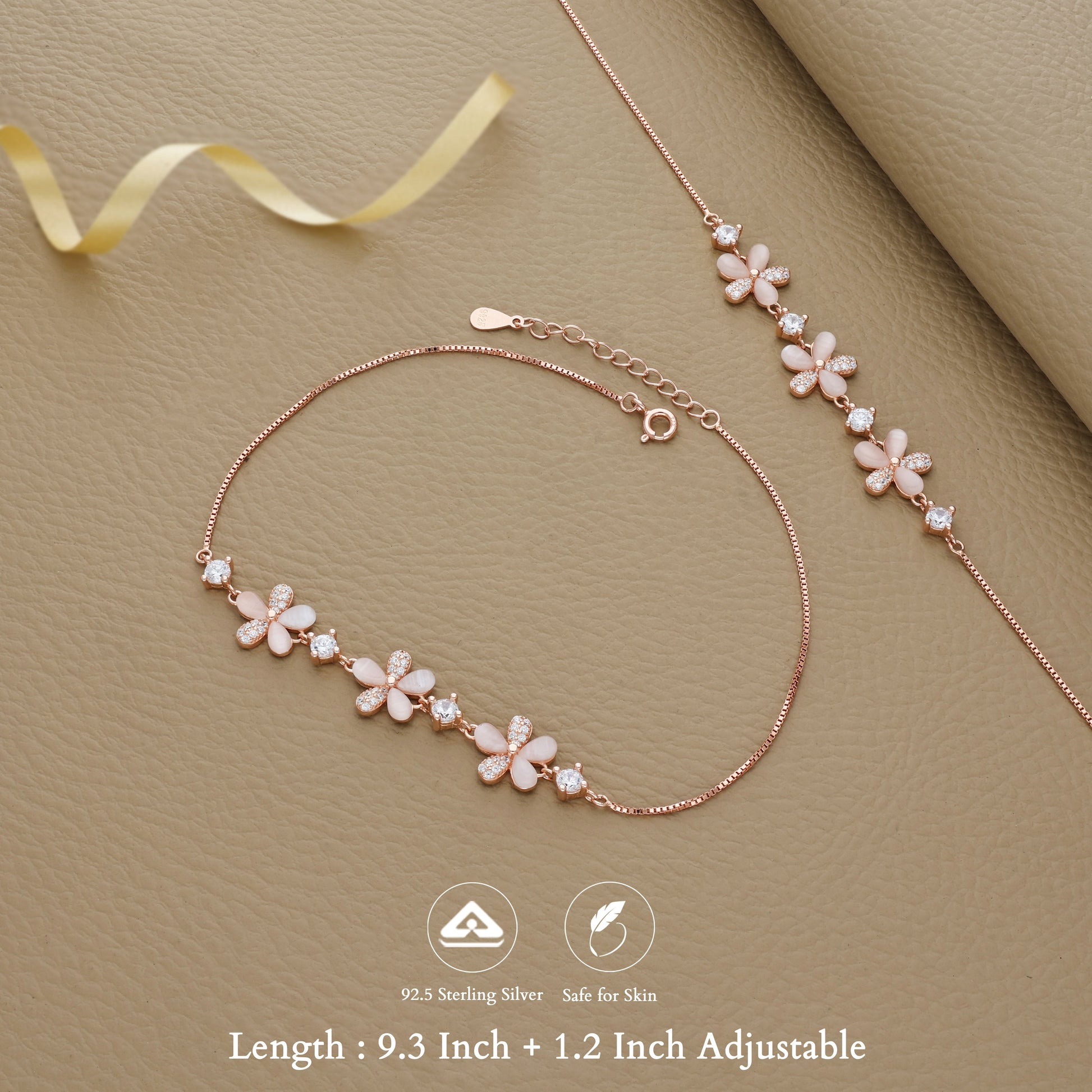 Dazzling Petal Rose Gold Silver Anklet
