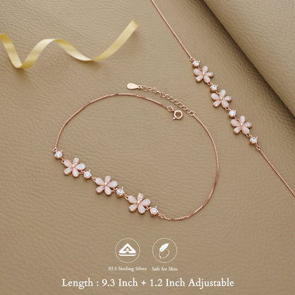 Dazzling Petal Rose Gold Silver Anklet