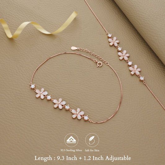 Dazzling Petal Rose Gold Silver Anklet