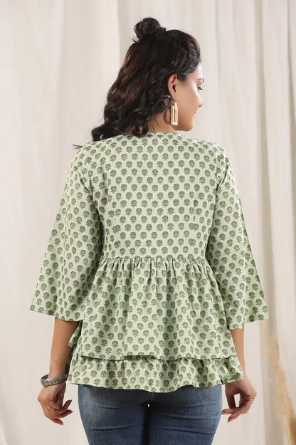 Women Green Ethnic Motifs  Peplum Top