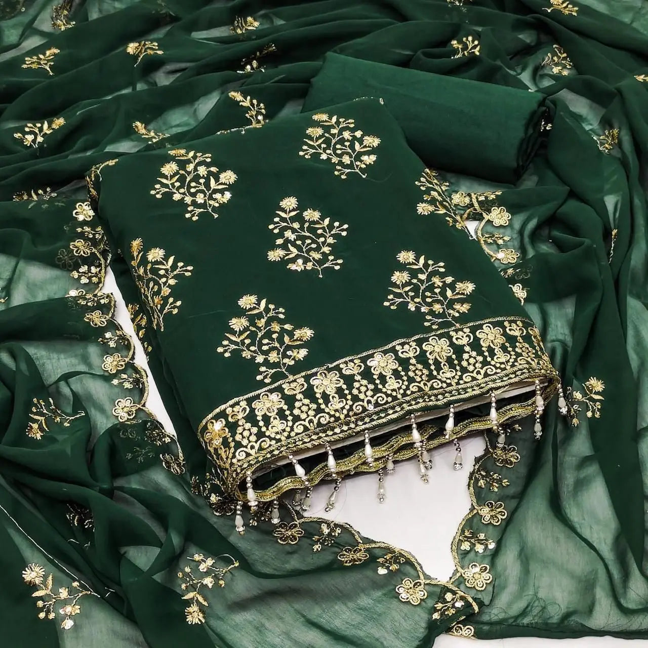Georgette Golden Embroidery lace work Dress Material (Unstitched) - Premium  from Ethenika.com  - Just INR 1590! Shop now at Ethenika.com 