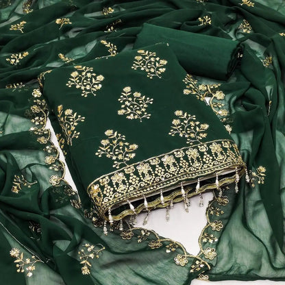 Georgette Golden Embroidery lace work Dress Material (Unstitched) - Premium  from Ethenika.com  - Just INR 1590! Shop now at Ethenika.com 