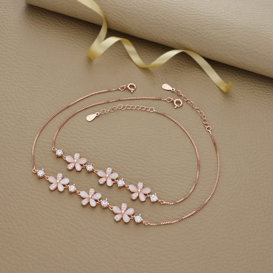 Dazzling Petal Rose Gold Silver Anklet