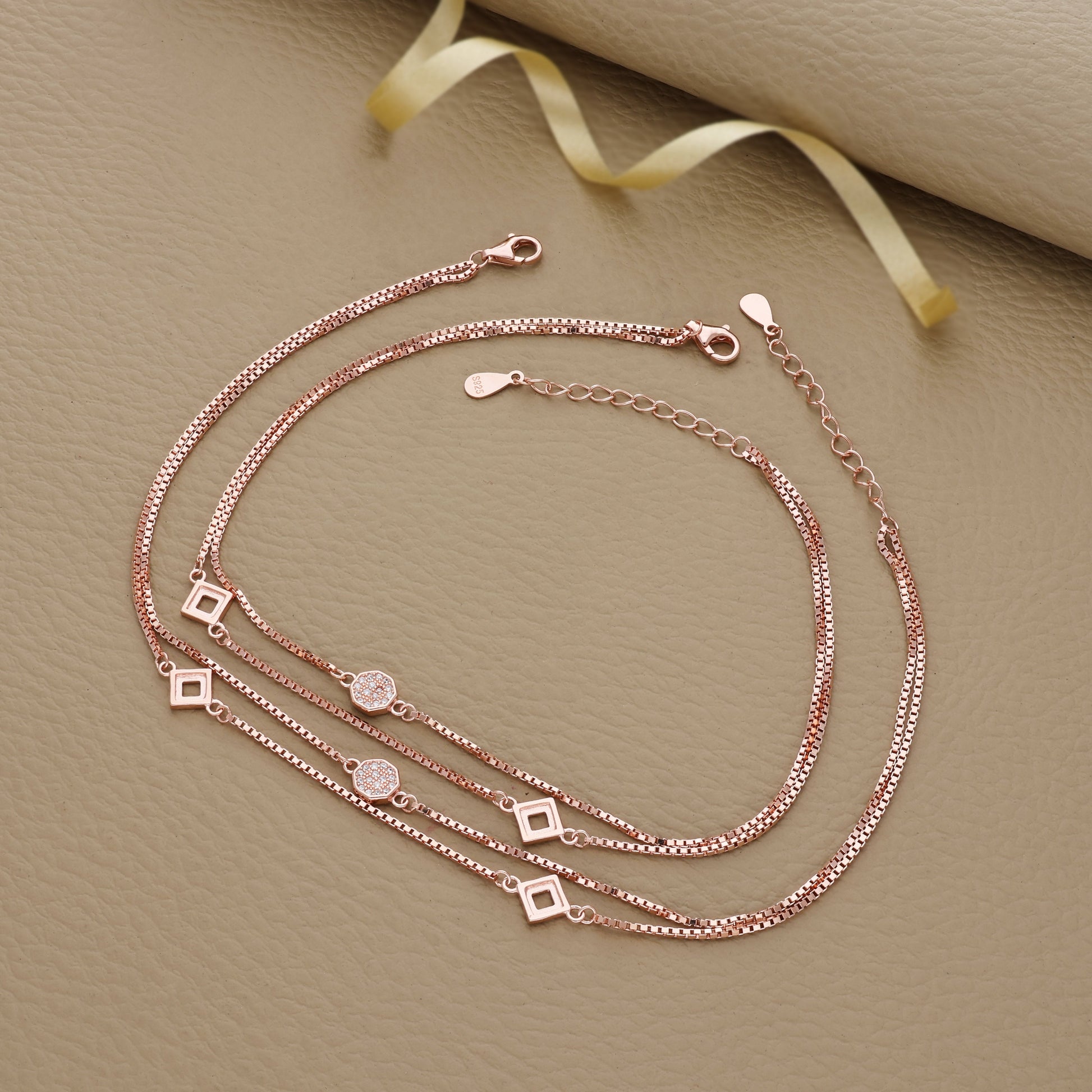Double Layer Rose Gold Silver Anklet