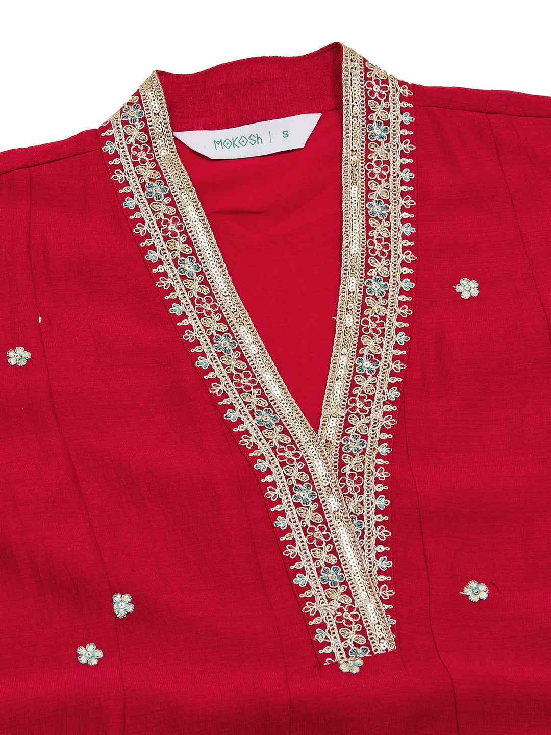 Red Embroidered Ethnic Silk Anarkali Set with Dupatta for Women