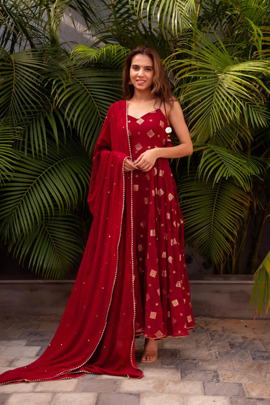 Georgette Blooming Flare Golden embroidery work Kurti Dupatta Set - Premium  from Ethenika.com - Just INR 1890! Shop now at Ethenika.com 