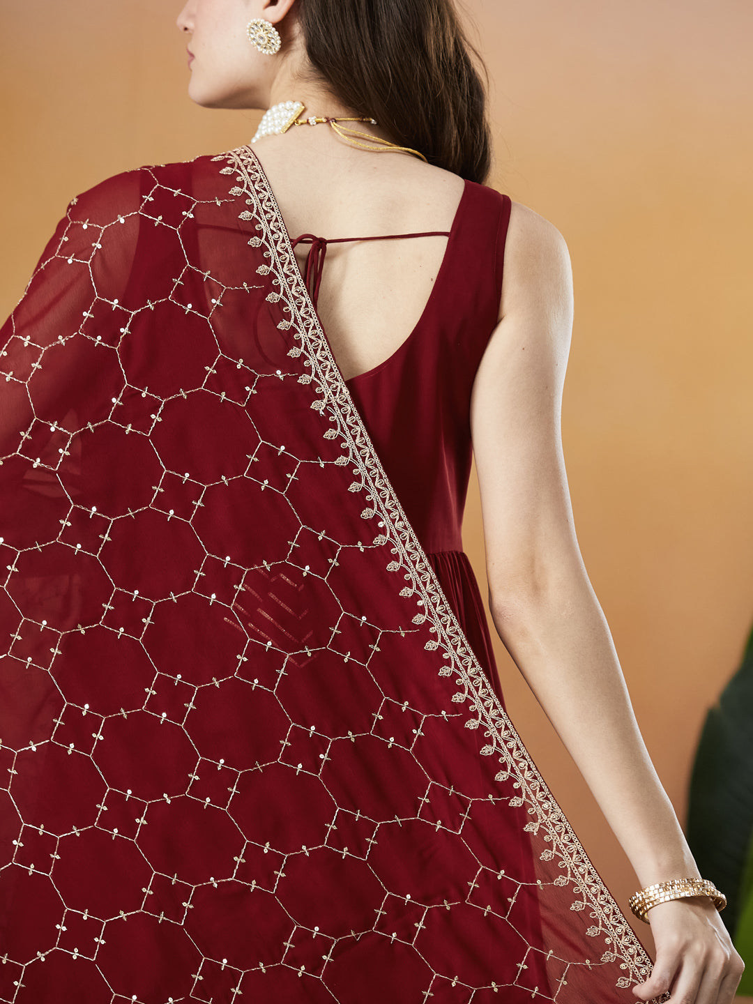 Red Embroidered Tiered Anarkali Kurta with Dupatta set