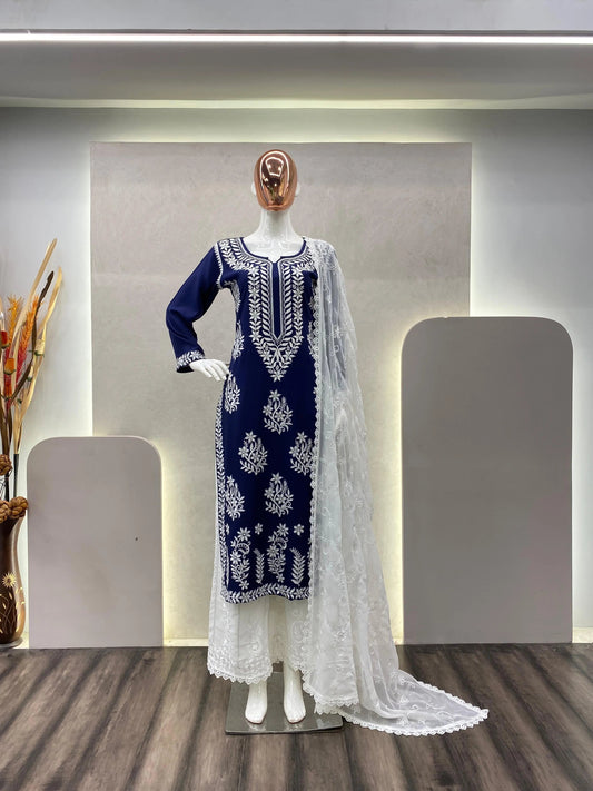 Thread Embroidery work Kurti Pant Dupatta Set (Stitched) - Premium  from Ethenika.com - Just INR 2490! Shop now at Ethenika.com 