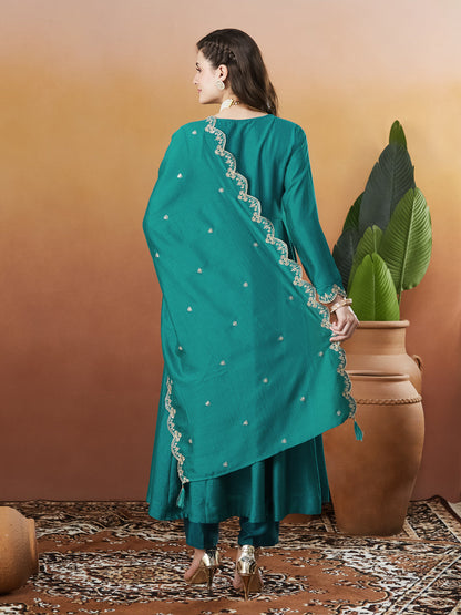 Rama Silk Embroidered Anarkali Kurta And Dupatta set
