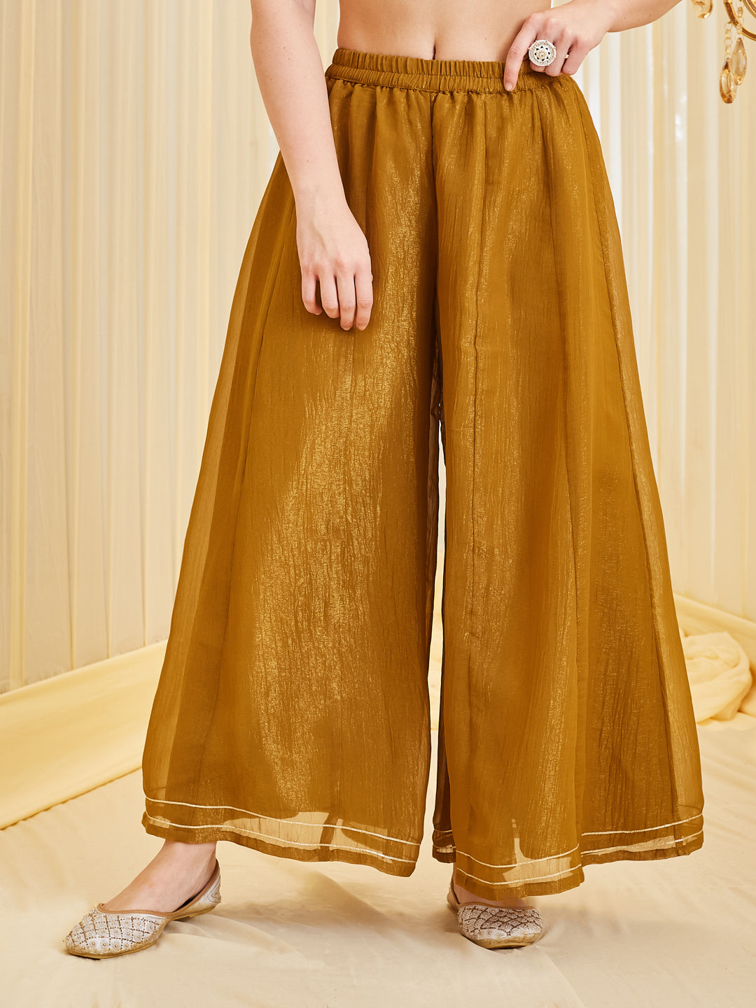 Mustard Silk Embroidered Peplum Kurta with Sharara Set