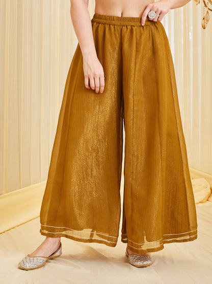 Mustard Silk Embroidered Peplum Kurta with Sharara Set