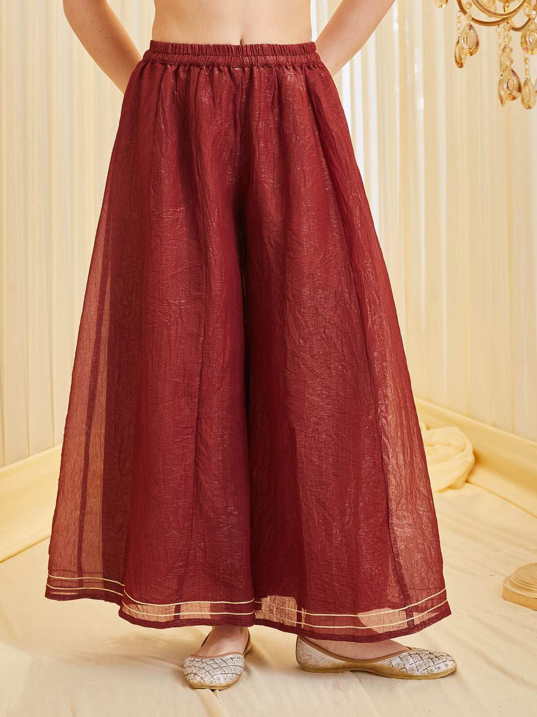 Berry Embroidered Silk Peplum Top with Sharara For women