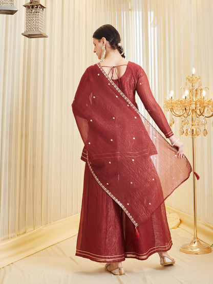 Berry Embroidered Silk Peplum Top with Sharara For women