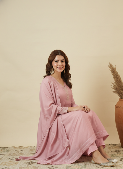 Pink Silk Embroidered Anarkali Kurta Set with Dupatta