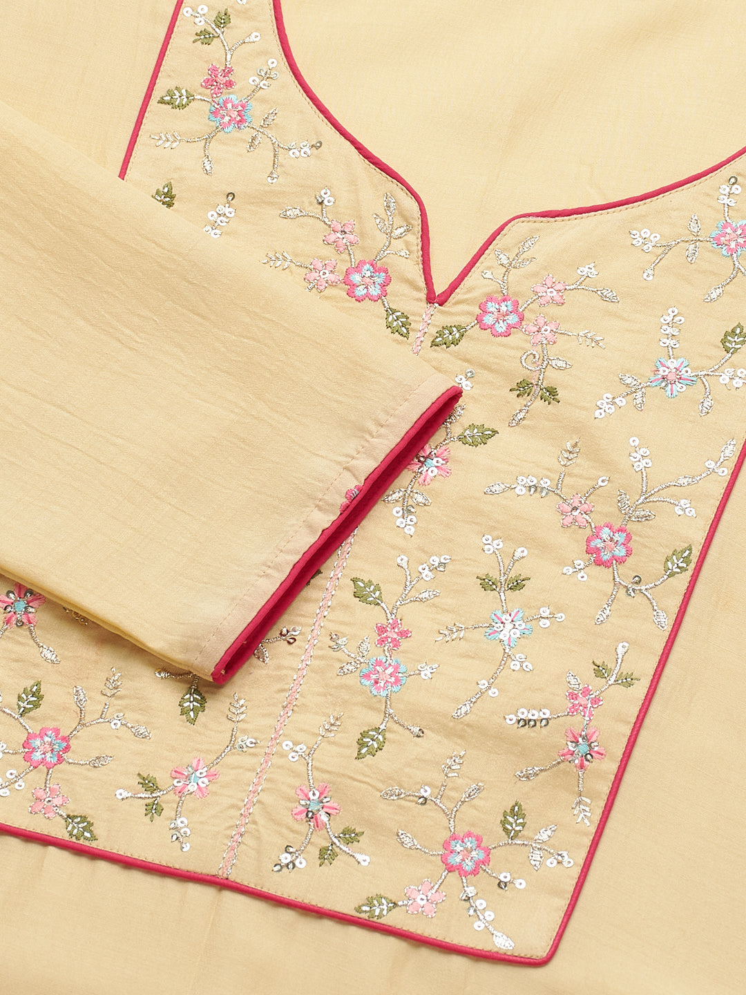 Yellow Embroidered Chinon Kurta with Dupatta Set for womens |  embroidered kurta set for women | frontside embroidered design full view
