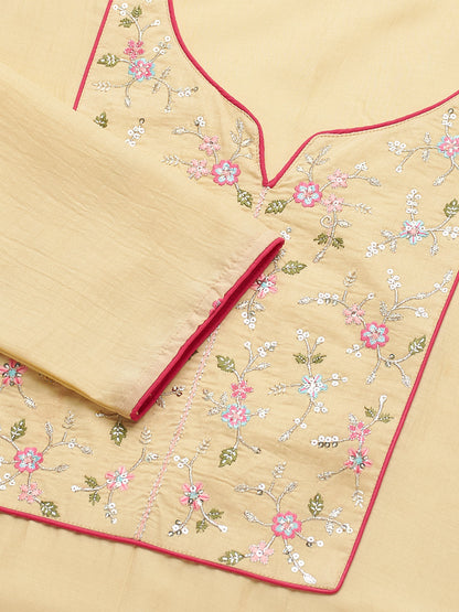 Yellow Embroidered Chinon Kurta with Dupatta Set for womens |  embroidered kurta set for women | frontside embroidered design full view