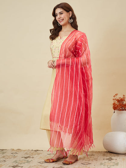 Yellow Embroidered Chinon Kurta with Dupatta Set for womens |  embroidered kurta set for women 