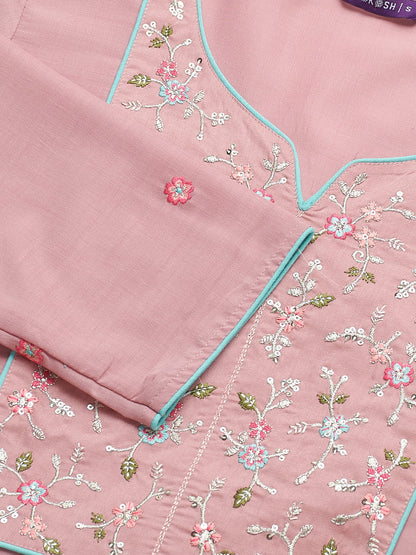 Pink Embroidered Chinon Kurta with Dupatta Set for womens | embroidered kurta set for women | embroidered design view