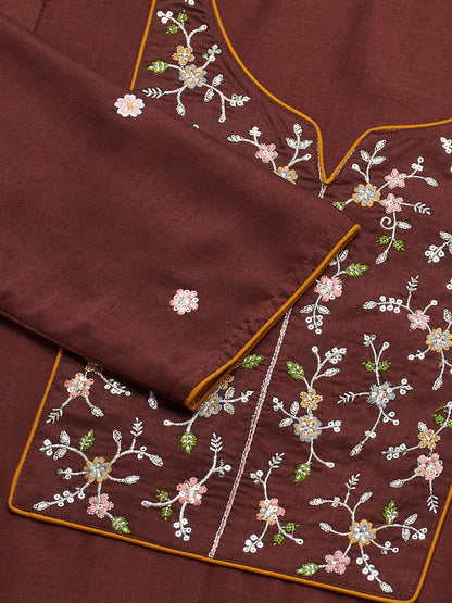 Coffee Embroidered Chinon Kurta with Dupatta Set for womens | embroidered design view