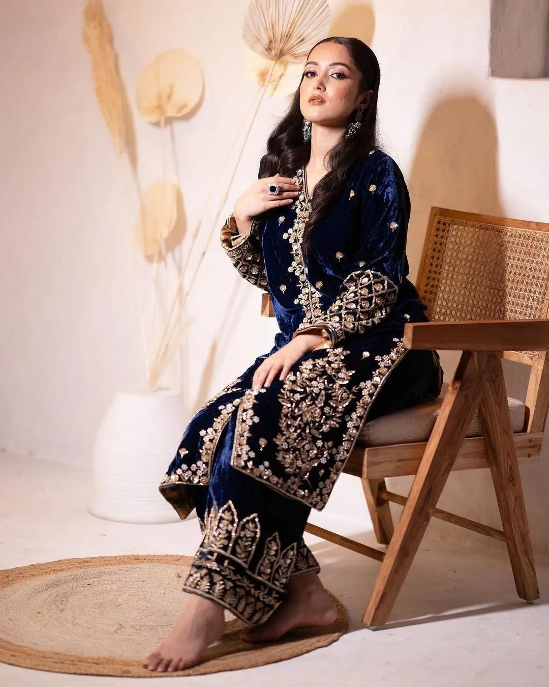 Embroidery work Velvet kurti palazo dupatta Set (Stitched) - Premium  from Ethenika.com - Just INR 2590! Shop now at Ethenika.com 