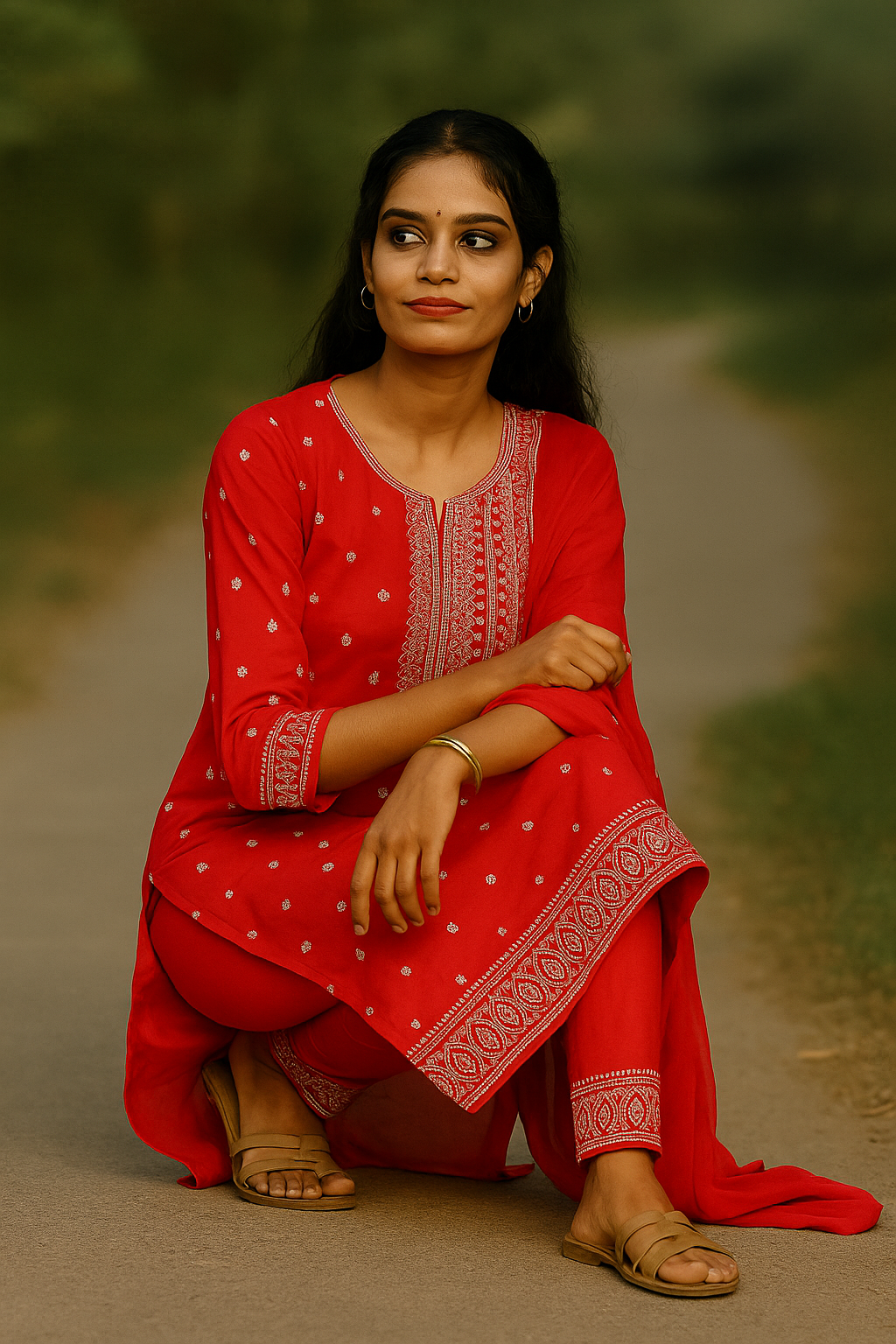 Red Rayon Kurti With Dupatta For Women & Girls