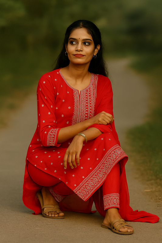 Red Rayon Kurti With Dupatta For Women & Girls